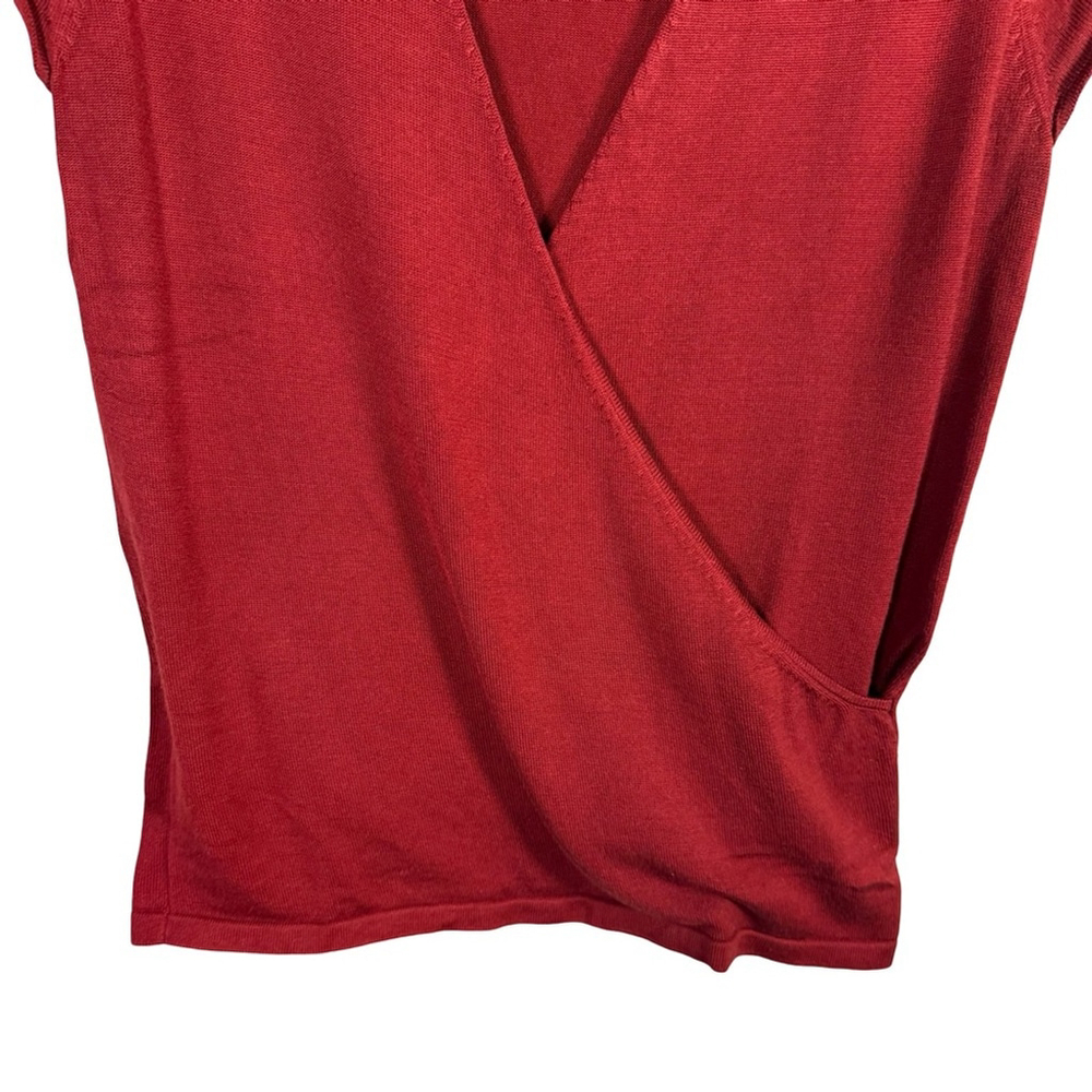 Banana Republic Deep Red Wrap Knit Short Sleeve Blouse Size M Classic Minimalist - Picture 8 of 10